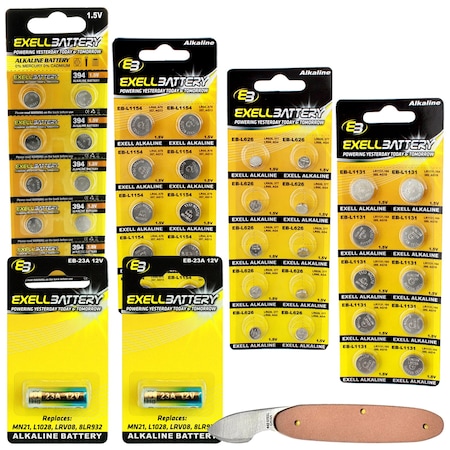 Exell Battery 43pc Essential Batteries Kit 23A L1154 L1131 L936 L626 & Watch Opener EB-KIT-113